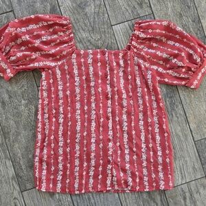 LC Lauren Conrad Red Floral Tie Blouse Top XS extra Small
